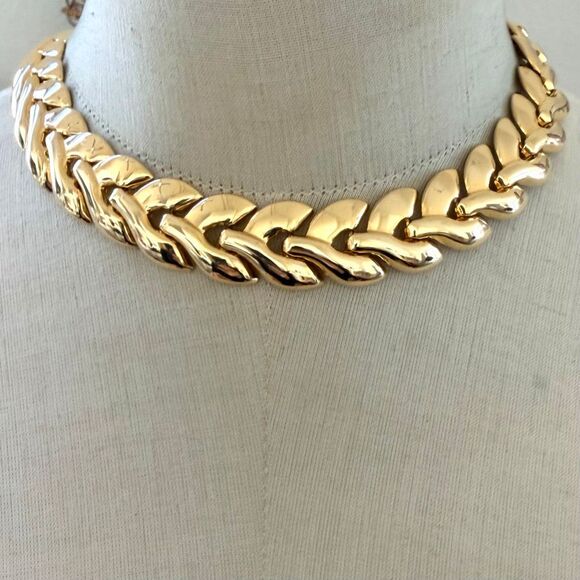 Vintage Gold Chunky Statement Necklace Jewelry - Vintage Gold Tone Chunky Link Statement Necklace Collar Style